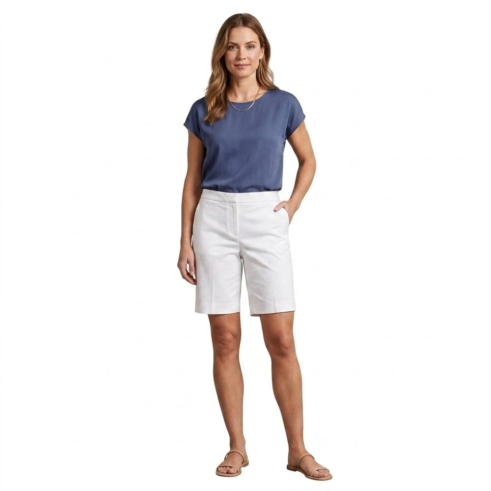 Chaus White Bermuda Shorts Women 14 High Rise Stretch Cotton Summer Golf Walk